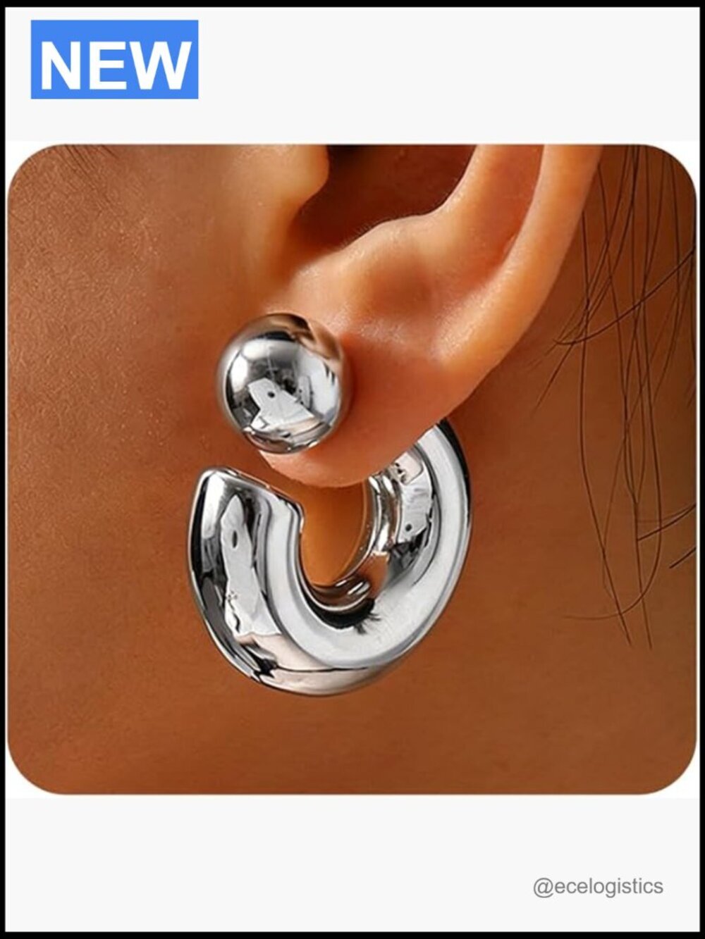 Chunky Geometric Hoop Earrings for Women Minimalist Thick Open Hoop Stud